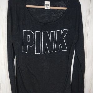 PINK long sleeve black tee medium